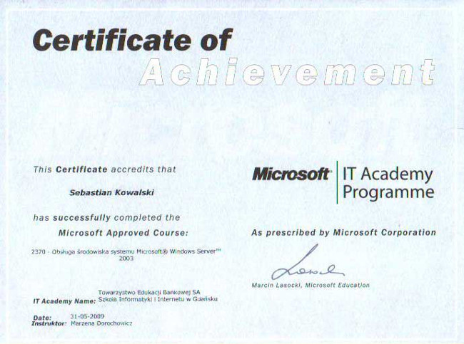 Microsoft 2370 - Obsługa środowiska systemu Microsoft Windows Server 2003